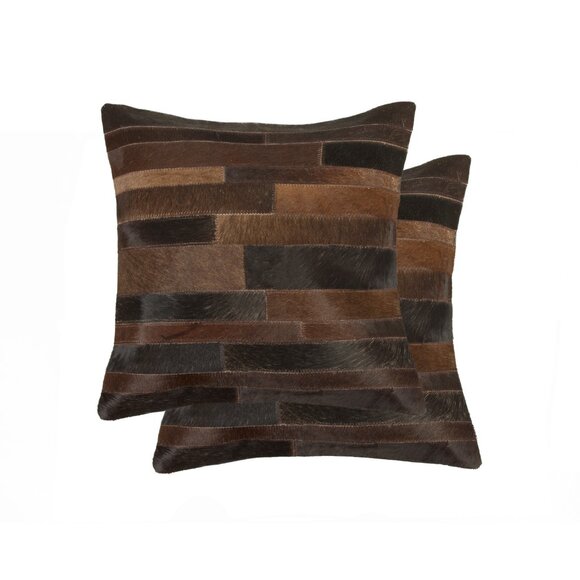 Natural Home Decor Torino Madrid Cowhide Pillow | 2-Piece | Chocolate | 18"x18" - Picture 1 of 2